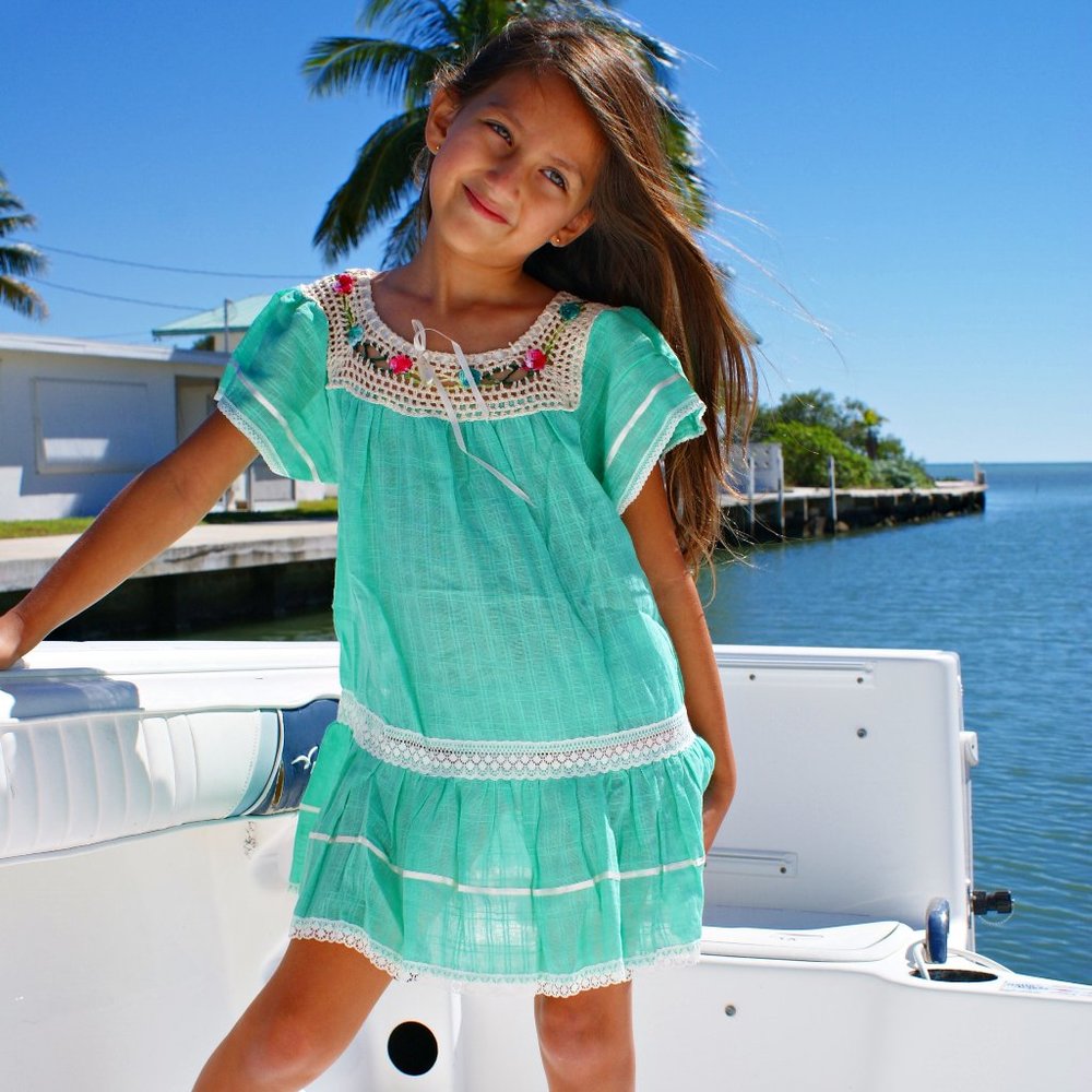 Mint Jade Boho Square Dress for Girl